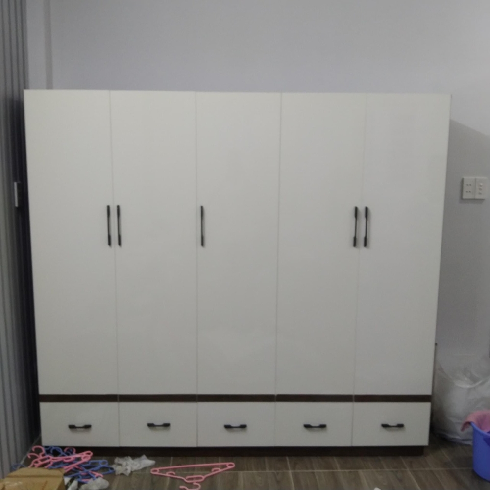 Tủ nhựa 5 cánh màu trắng  - Phối hộc tủ 