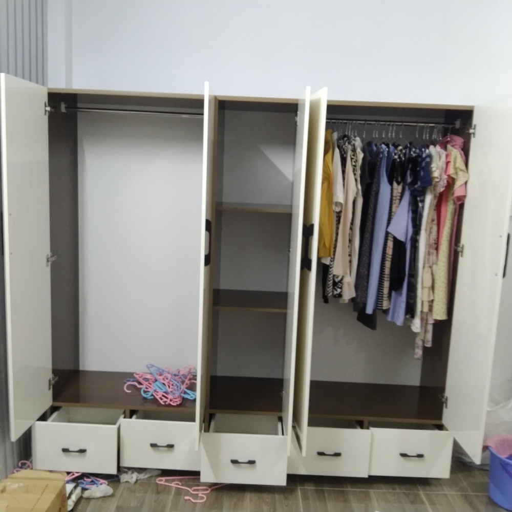 Tủ nhựa 5 cánh màu trắng  - Phối hộc tủ 