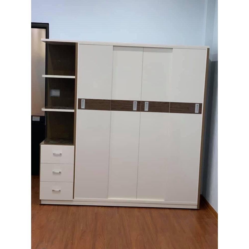 Tủ nhựa Vinco Plastic 4 Cửa Trượt Màu Trắng Phối Gỗ
