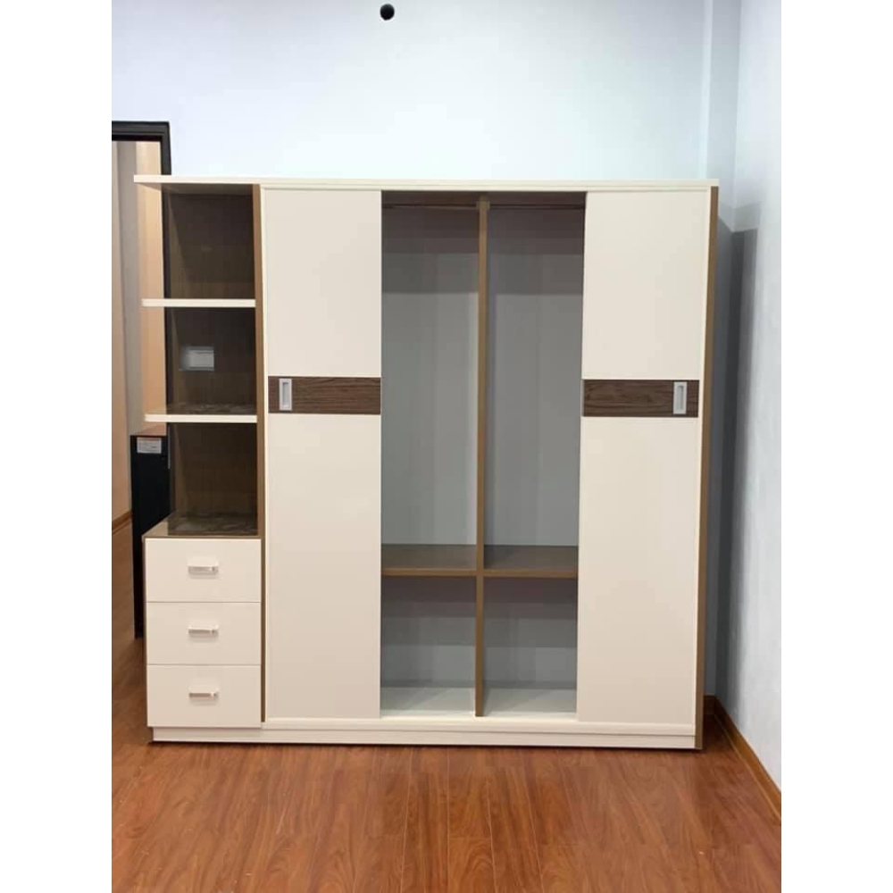 Tủ nhựa Vinco Plastic 4 Cửa Trượt Màu Trắng Phối Gỗ