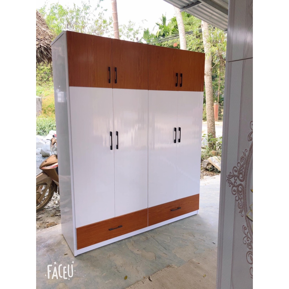 Tủ nhựa 4 cánh Vinco Plastic Trắng Phối Gỗ
